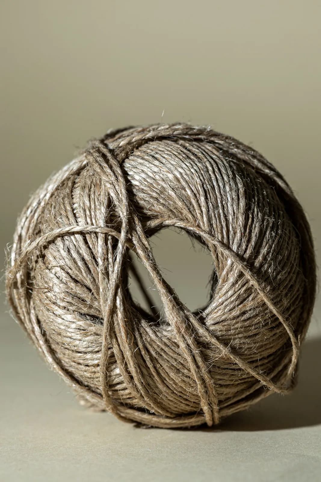 Ball of natural jute twine yarn